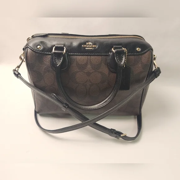 Coach Brown/Black Signature Coated Canvas and Leather Mini Bennett Satchel